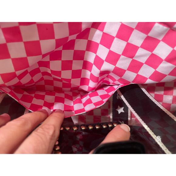 Betsey Johnson Betseyville Clear Tote Bag Pink Checkered Lining, Studded Detail - Picture 4 of 10